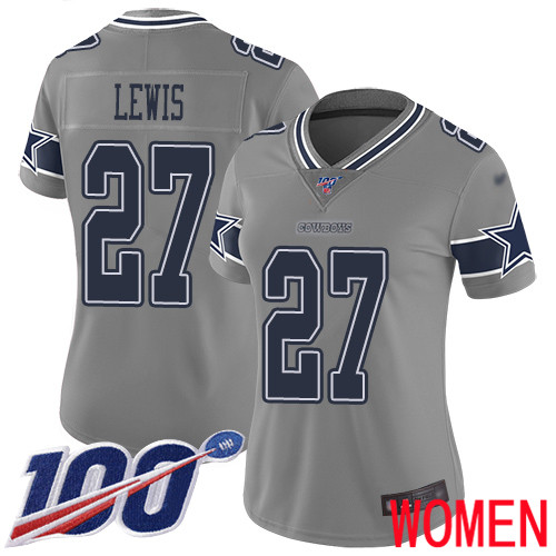 Women Dallas Cowboys Limited Gray Jourdan Lewis #27 100th Season Inverted Legend NFL Jersey->nfl t-shirts->Sports Accessory